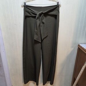 Gypsies & Moondust Dress Pants Womens Large Green Belted Wide Leg Crepe Stretch